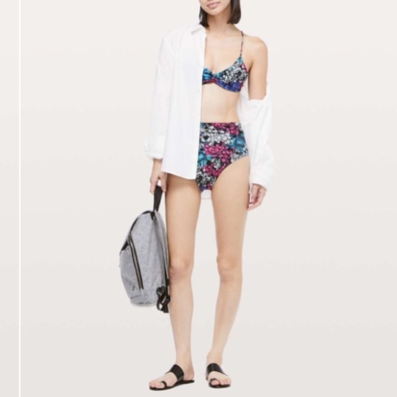NWT $68 Lululemon Deep Sea High Waist Bikini Bottom Nocturnal Floral - Picture 2 of 8